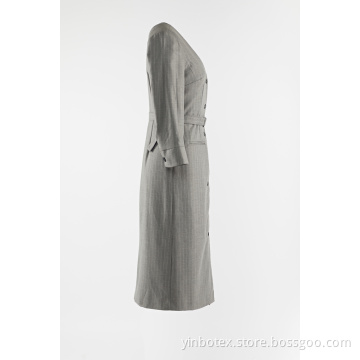 Ladies long grey stripe dust coat